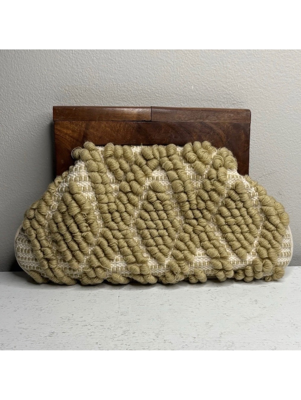 Unique Wooden Frame Crochet Yarn Clutch Bag Purse